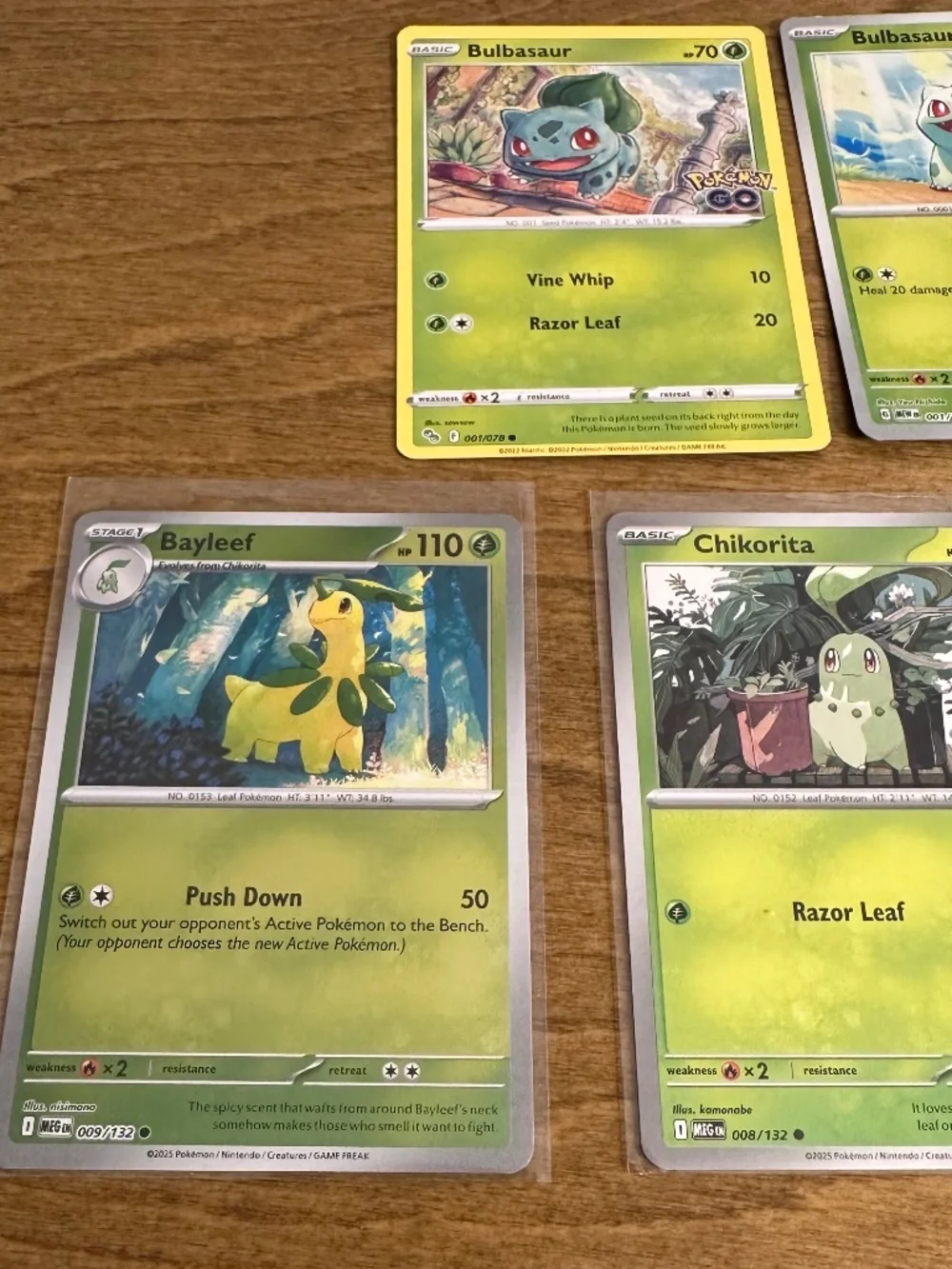 Lot of 5 Pokemon Cards - Bulbasaur, Bayleef, and Chikorita